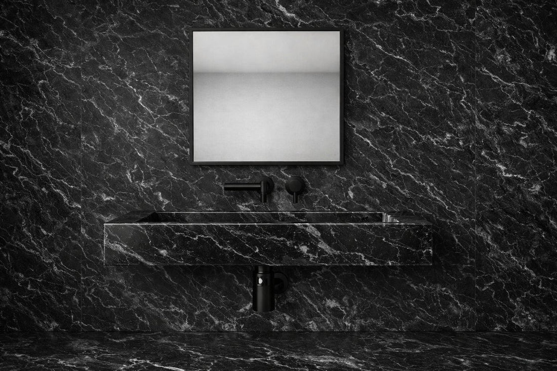 Natural stone sink carved from Indian Black marble by Stone Atelier By SKL
