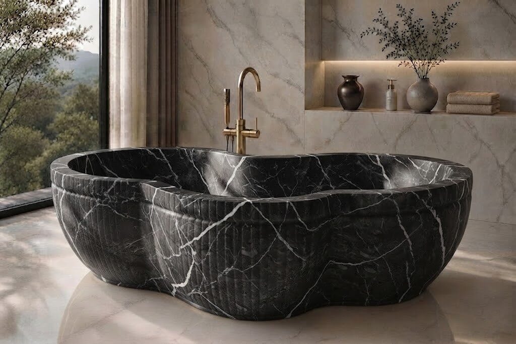 Black Marquina Marble Aurelia stone bathtub