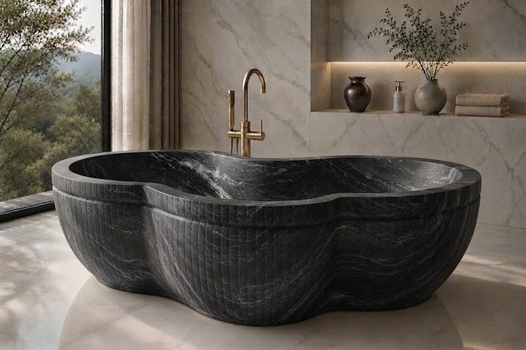 Indian Black Marble Aurelia stone bathtub
