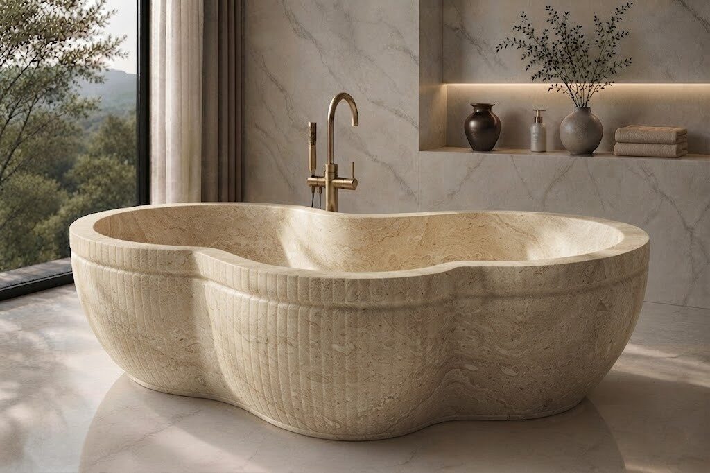 Moca Creme Limestone Aurelia stone bathtub