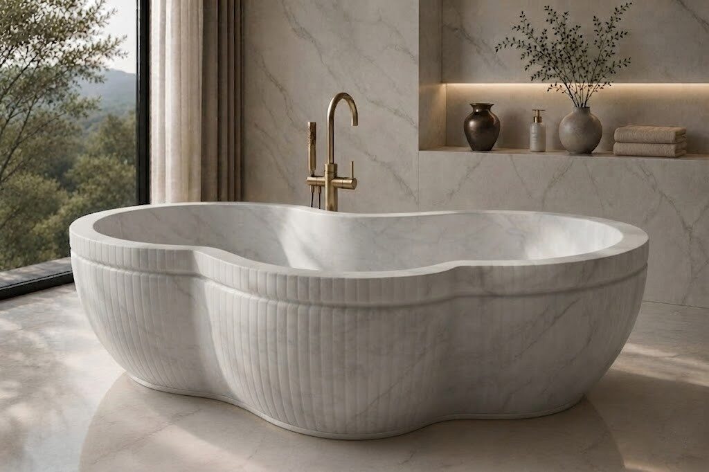 Taj White Marble Aurelia stone bathtub