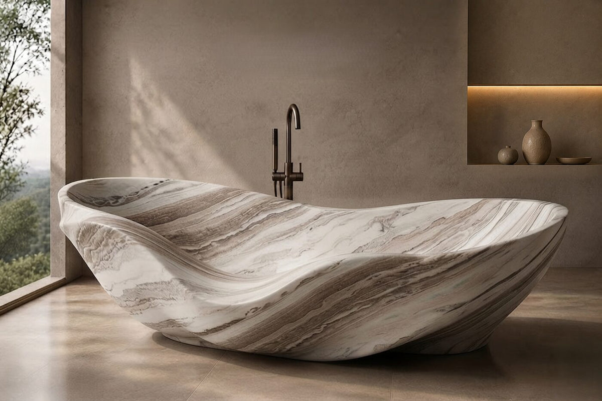 Fantasy Brown Marble Cascading Shell stone bathtub