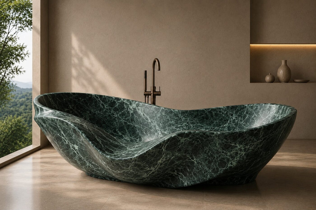Forest Green Marble Cascading Shell stone bathtub