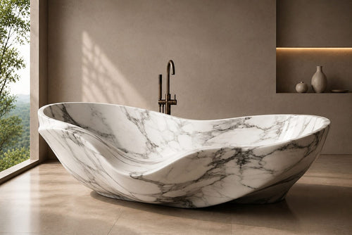 Italian Statuario Marble Cascading Shell stone bathtub