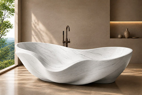 Taj White Marble Cascading Shell stone bathtub