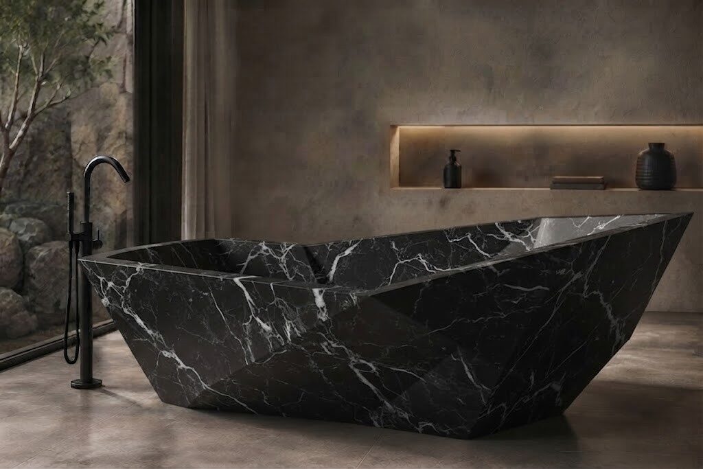 Black Marquina Marble Diamond Cut stone bathtub