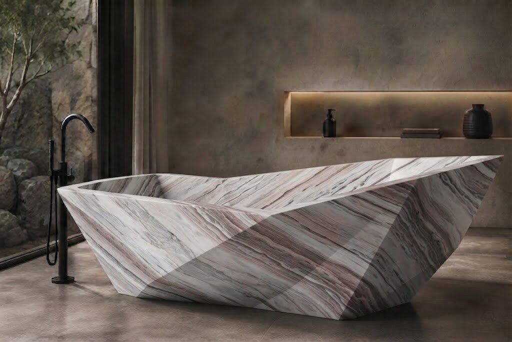 Fantasy Brown Marble Diamond Cut stone bathtub