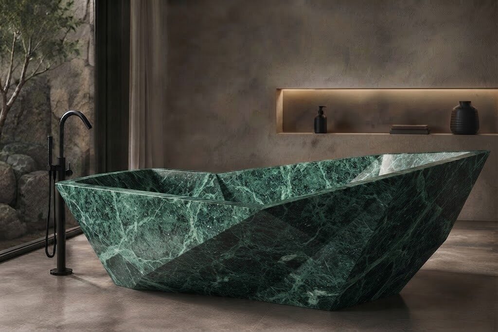 Forest Green Marble Diamond Cut stone bathtub