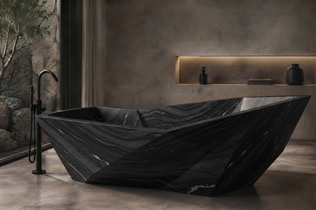 Indian Black Marble Diamond Cut stone bathtub