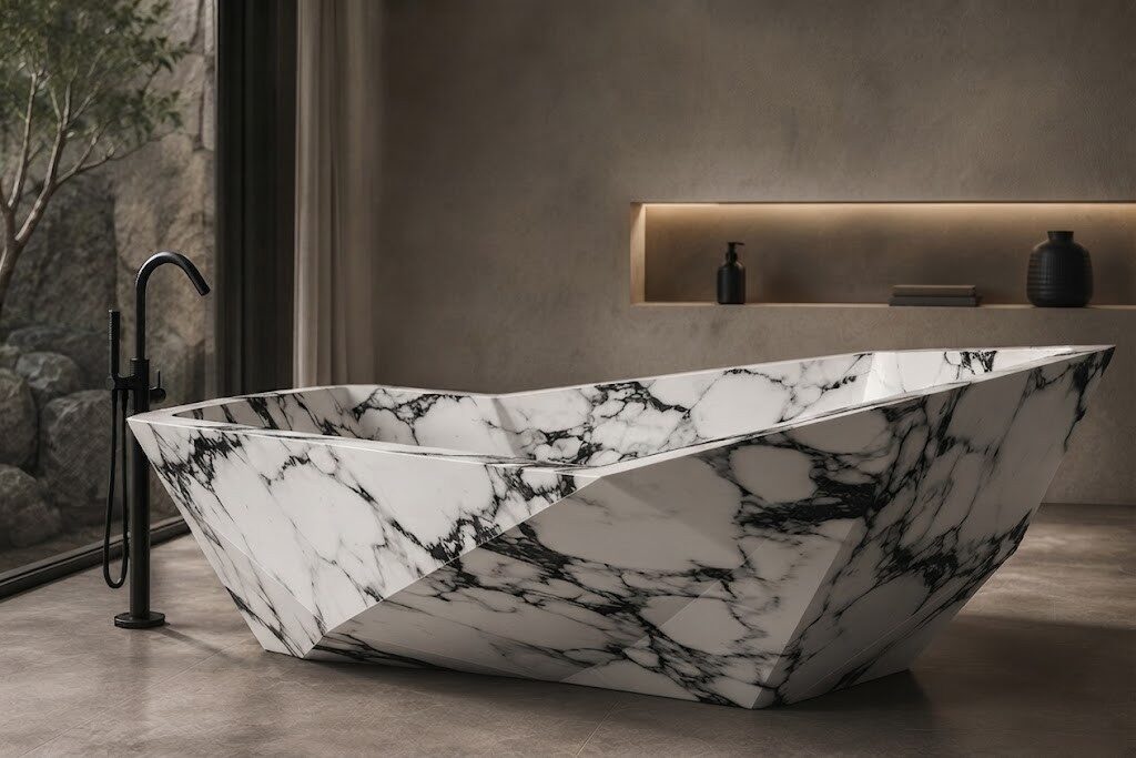 Indian Panda Marble Diamond Cut stone bathtub