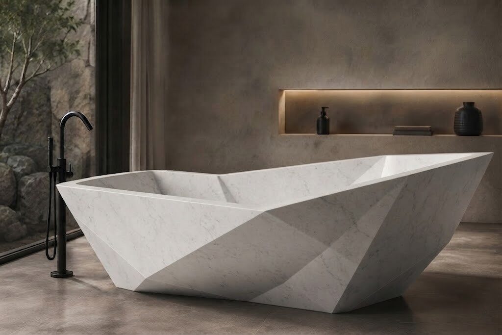 Taj White Marble Diamond Cut stone bathtub