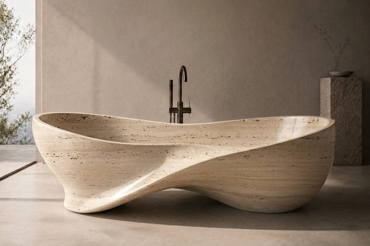 Beige Travertine Entwined Strata stone bathtub