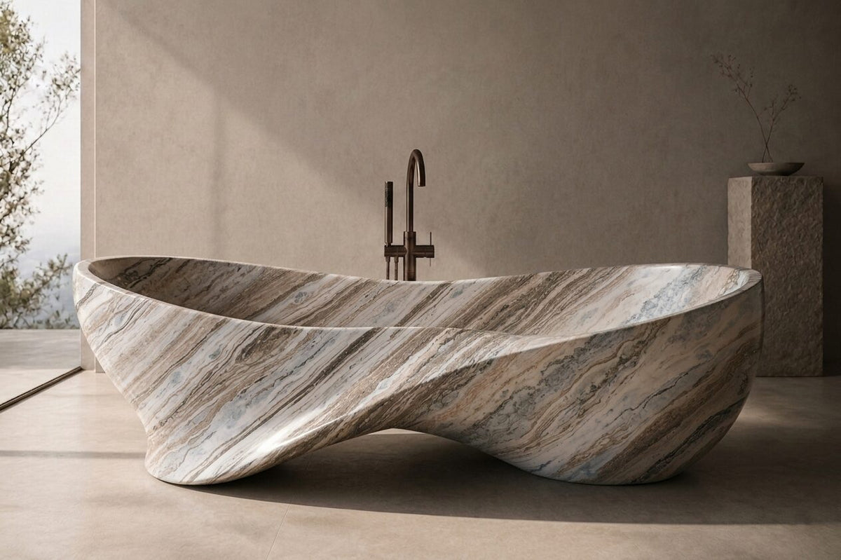 Fantasy Brown Marble Entwined Strata stone bathtub