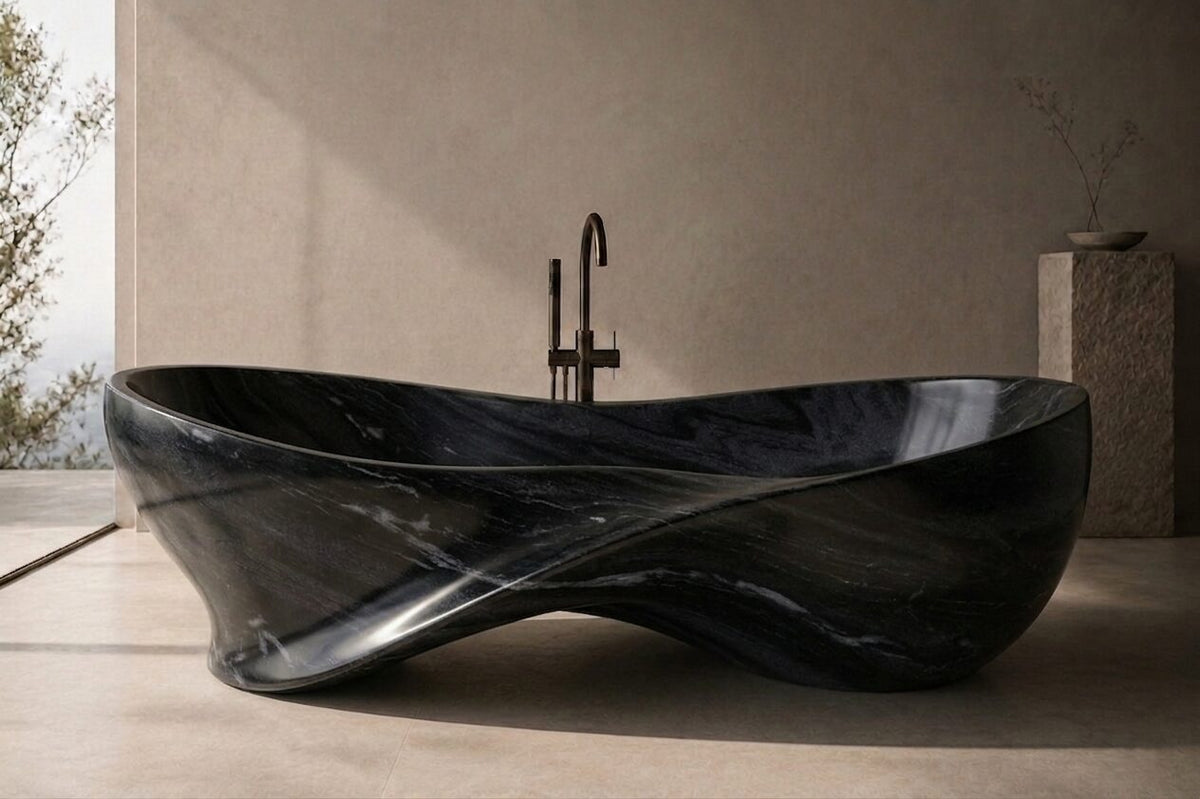 Indian Black Marble Entwined Strata stone bathtub