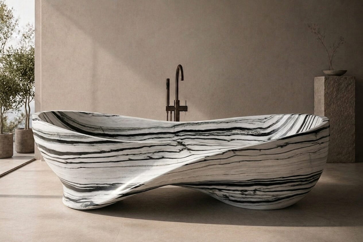 Indian Panda Marble Entwined Strata stone bathtub