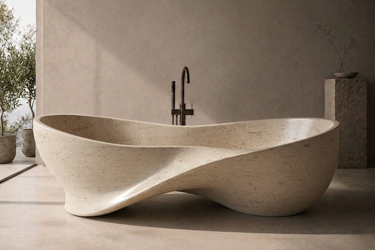 Moca Creme Limestone Entwined Strata stone bathtub