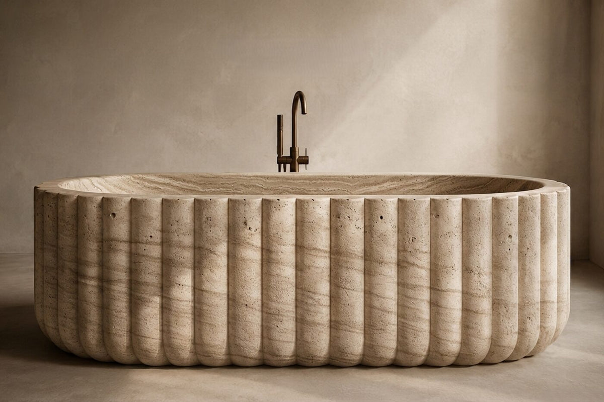 Beige Travertine Fluid Shape stone bathtub