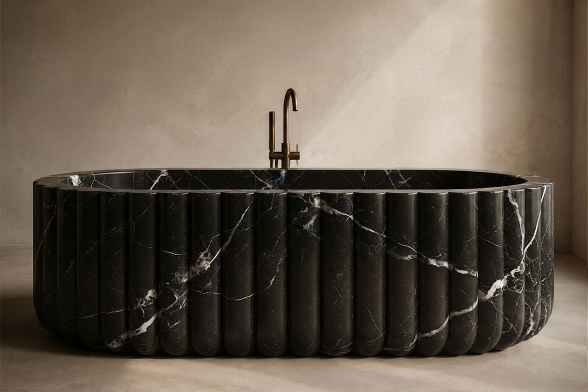 Black Marquina Marble Fluid Shape stone bathtub