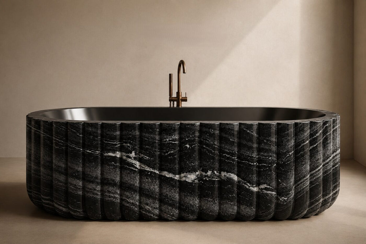 Indian Black Marble Fluid Shape stone bathtub