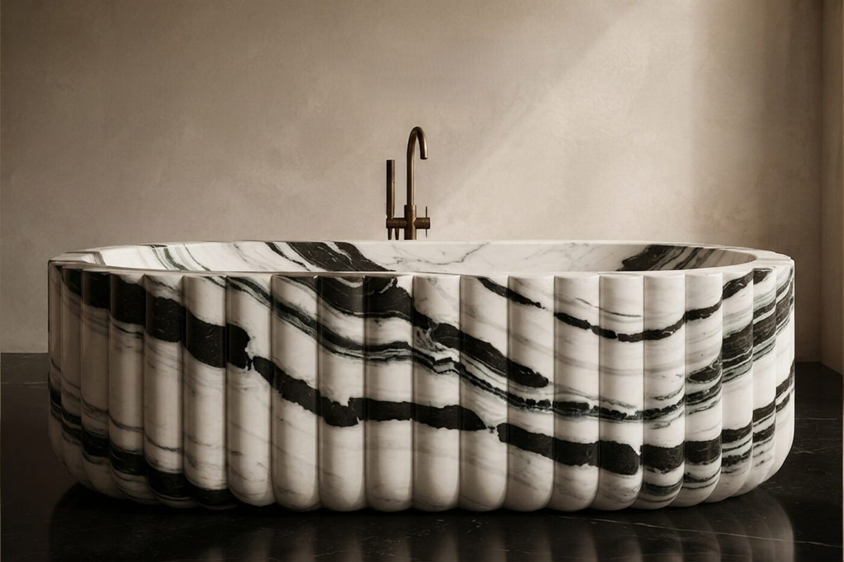 Indian Panda Marble Fluid Shape stone bathtub