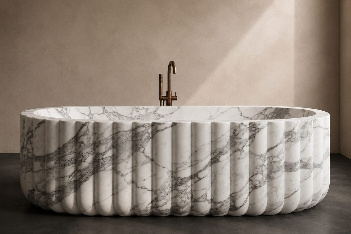Italian Statuario Marble Fluid Shape stone bathtub