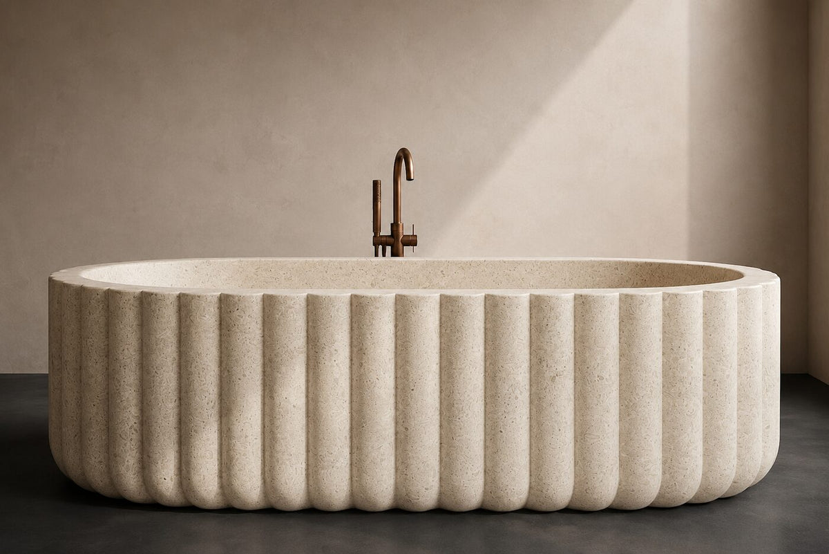 Moca Creme Limestone Fluid Shape stone bathtub