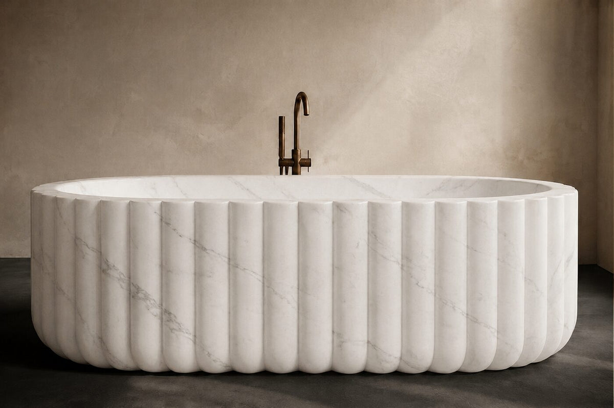 Taj White Marble Fluid Shape stone bathtub