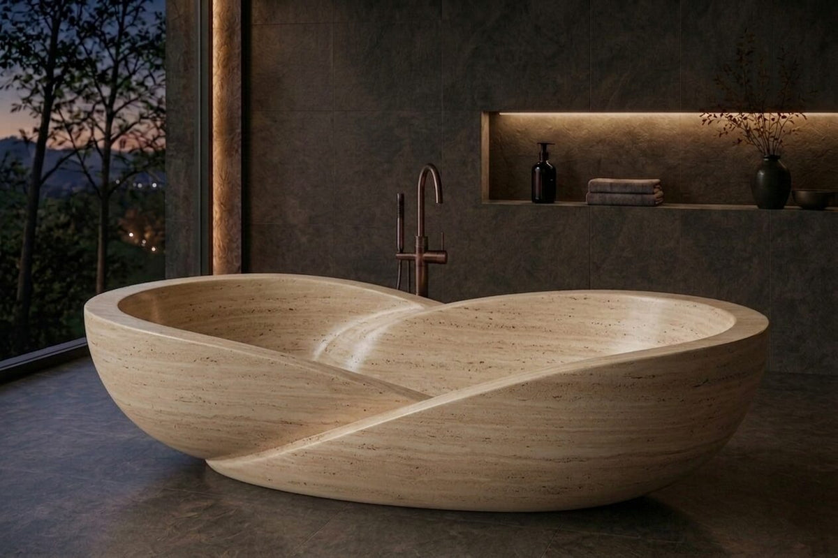 Beige Travertine Fluted stone bathtub