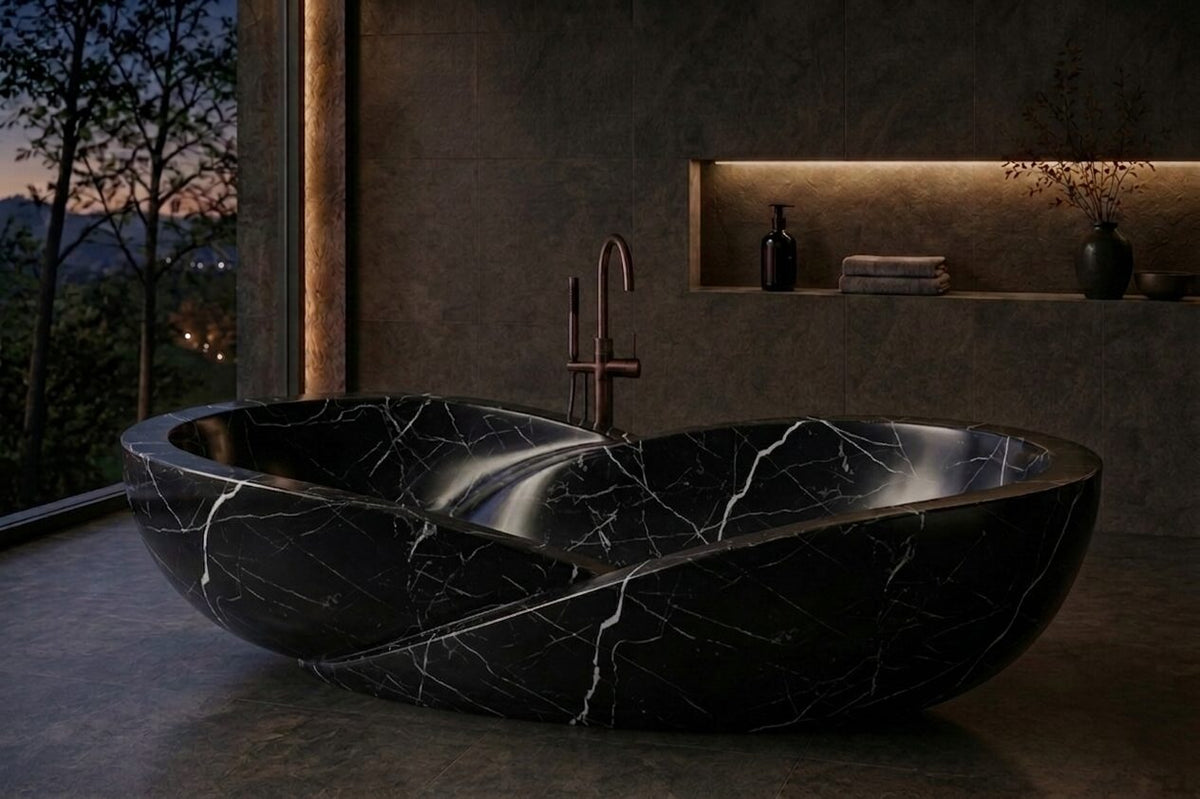 Black Marquina Marble Fluted stone bathtub