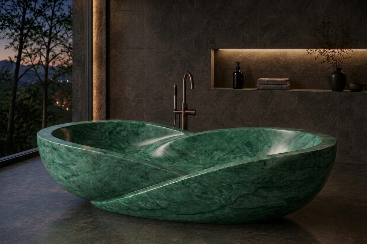 Forest Green Marble Fluted stone bathtub