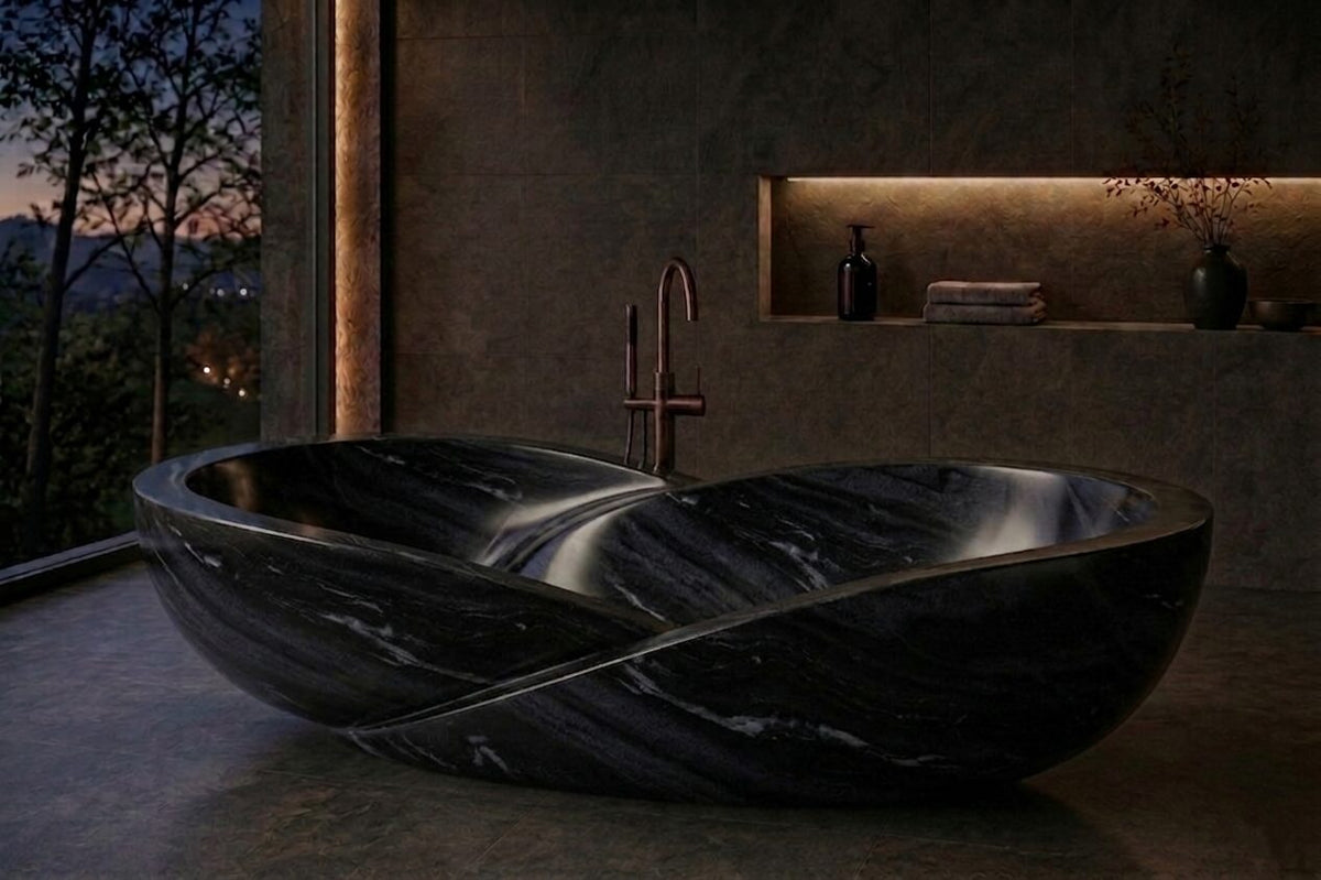 Indian Black Marble Fluted stone bathtub