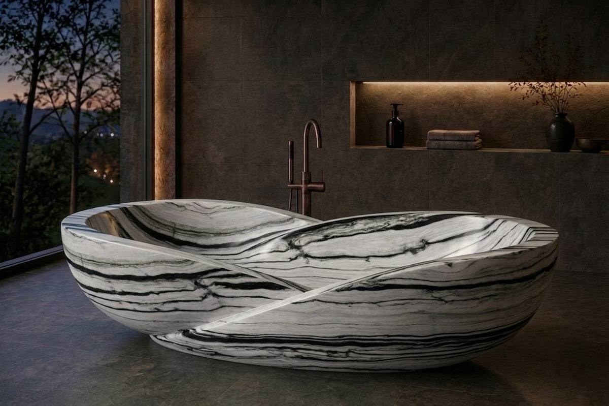 Indian Panda Marble Fluted stone bathtub