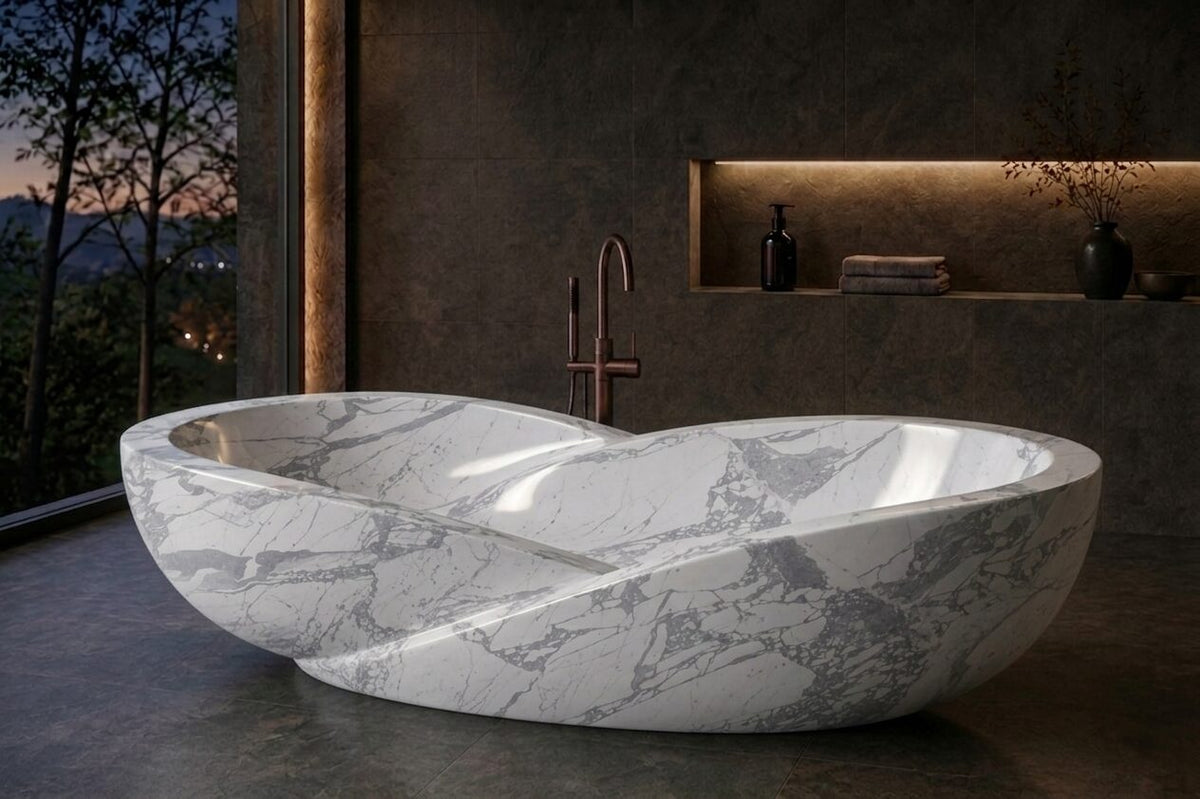 Italian Statuario Marble Fluted stone bathtub