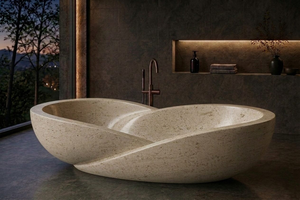 Moca Creme Limestone Fluted stone bathtub