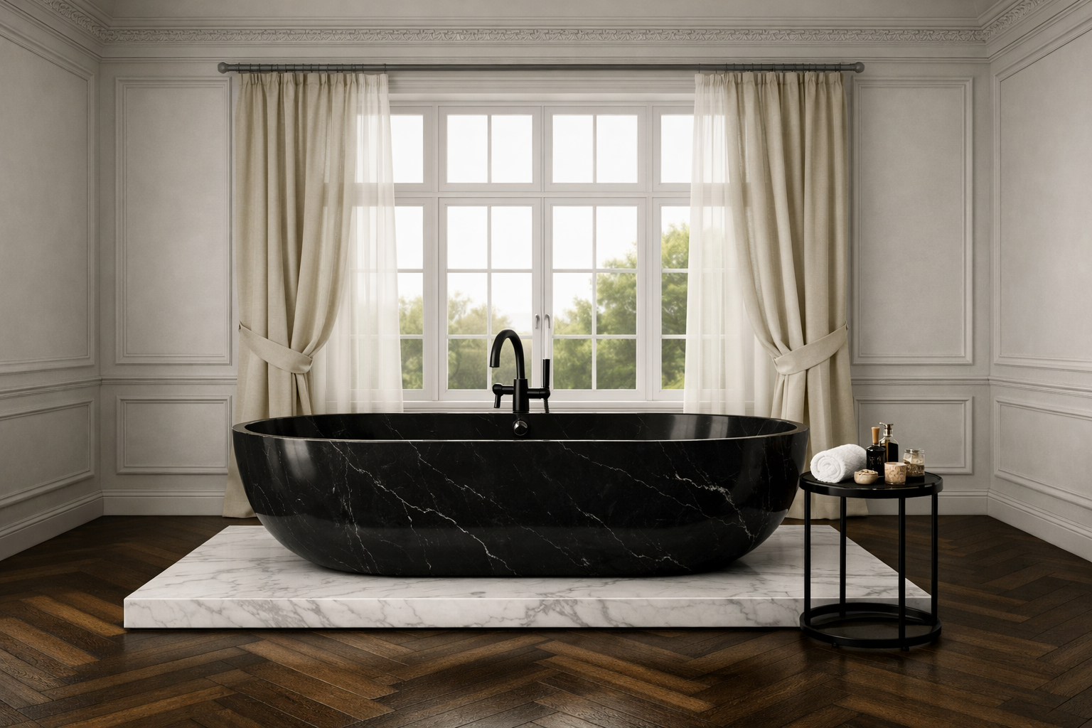 Indian Black marble freestanding oval bathtub