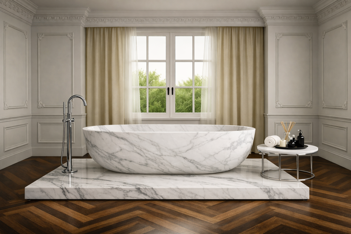 Indian White marble freestanding oval bathtub