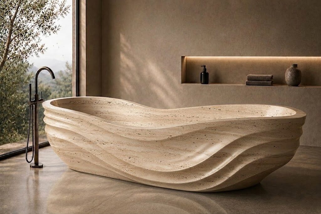 Beige Travertine Infinity Wave stone bathtub