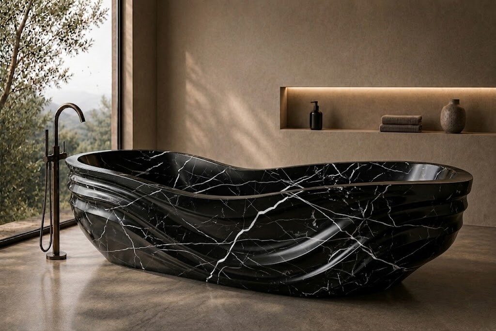 Black Marquina Marble Infinity Wave stone bathtub