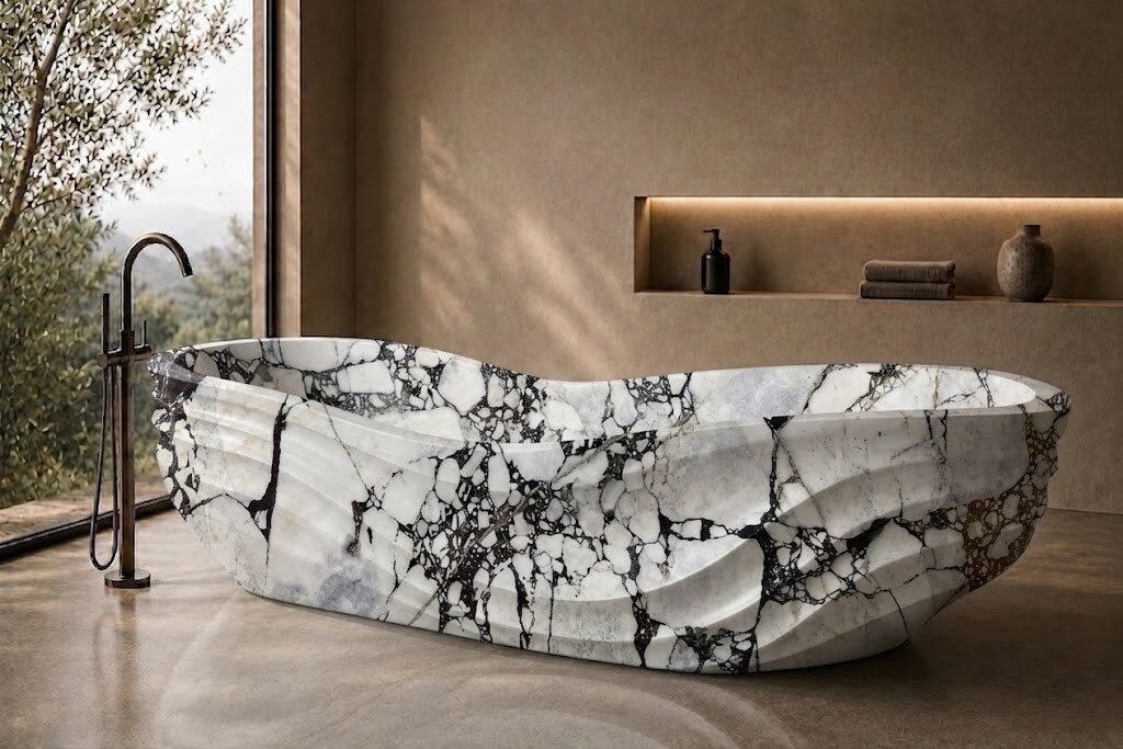Calacatta Viola Marble Infinity Wave stone bathtub
