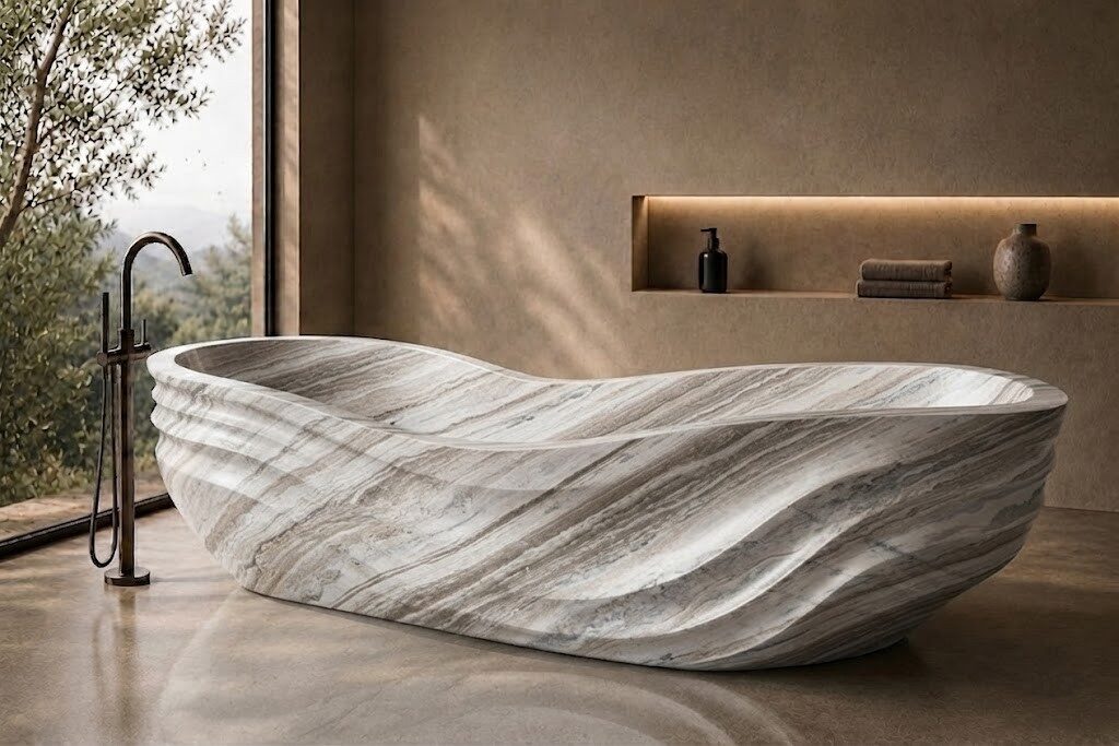 Fantasy Brown Marble Infinity Wave stone bathtub