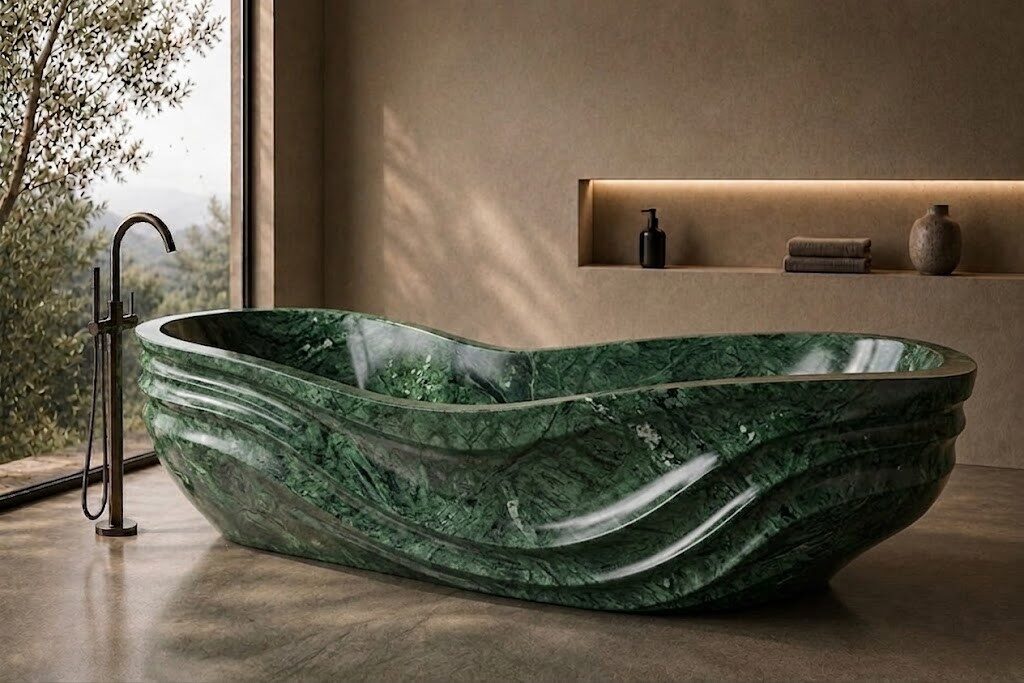 Forest Green Marble Infinity Wave stone bathtub