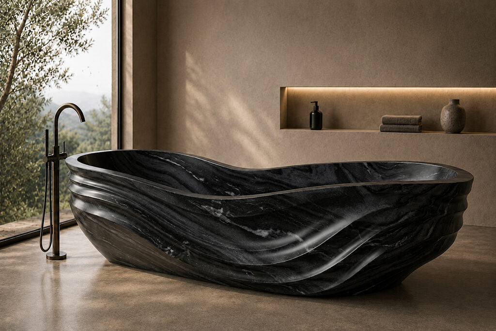 Indian Black Marble Infinity Wave stone bathtub