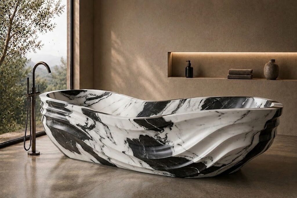 Indian Panda Marble Infinity Wave stone bathtub