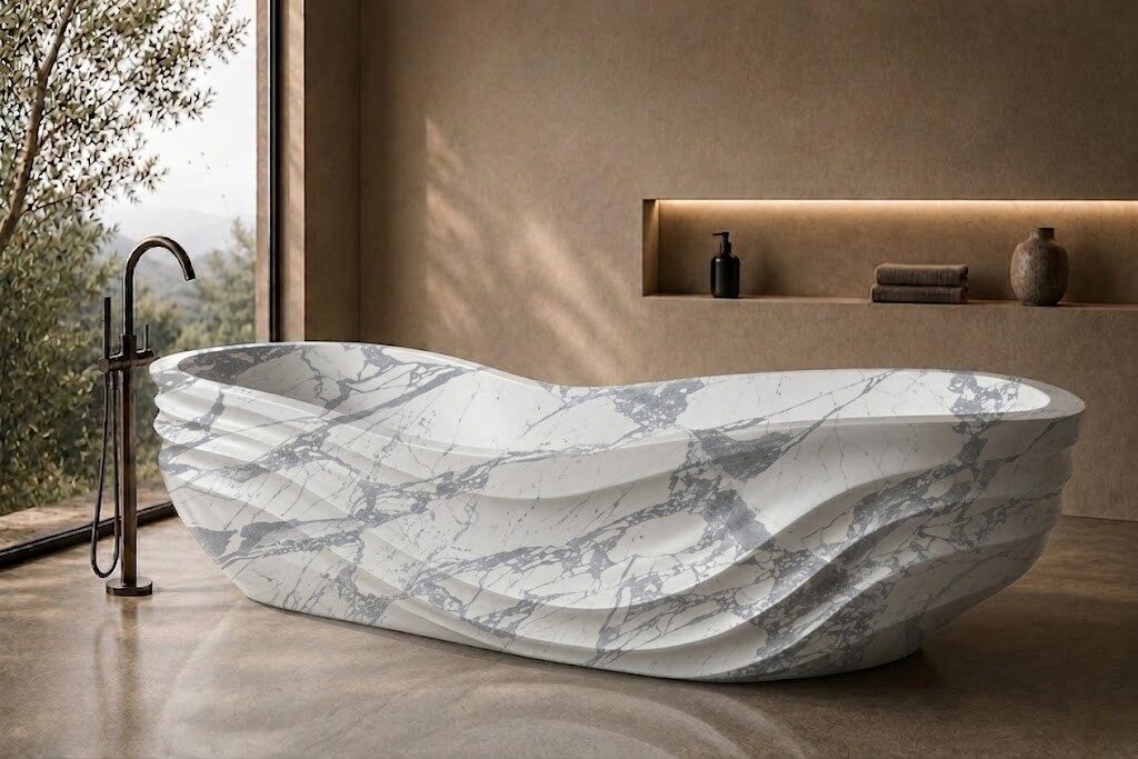 Italian Statuario Marble Infinity Wave stone bathtub