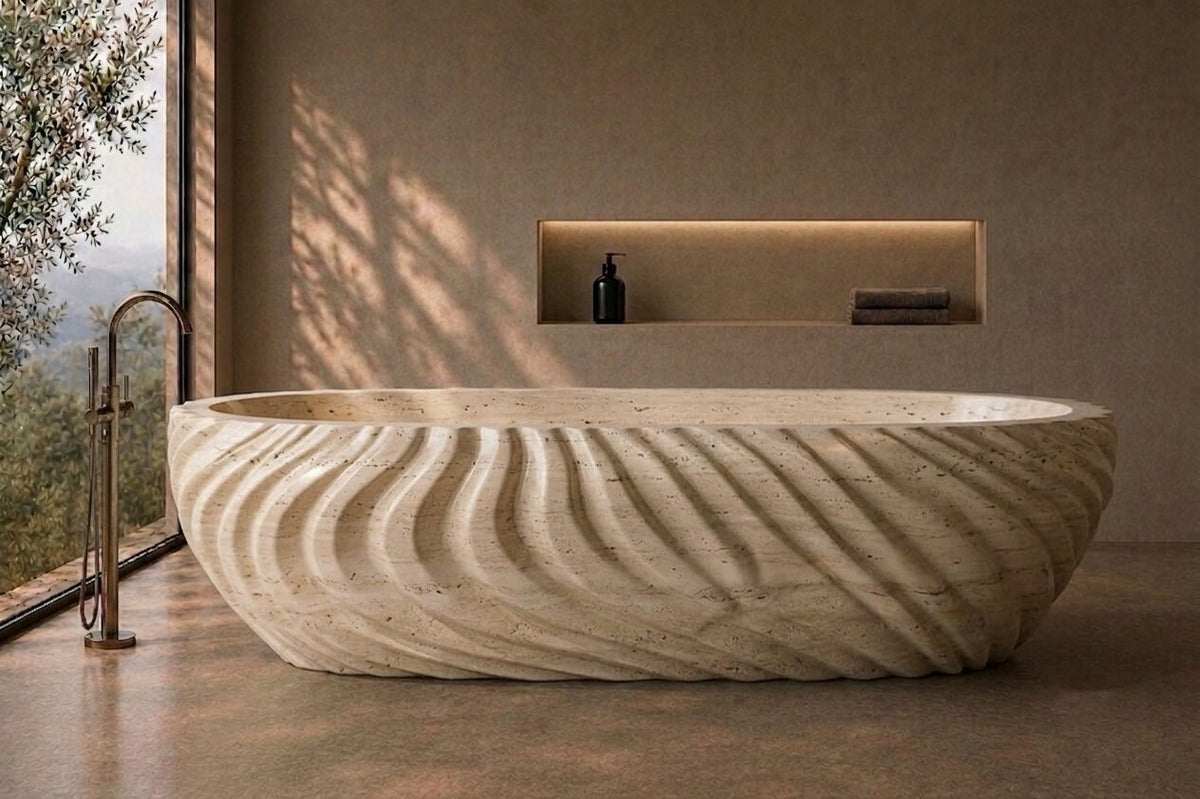 Beige Travertine Obsidian stone bathtub