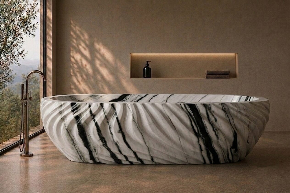 Indian Panda Marble Obsidian stone bathtub