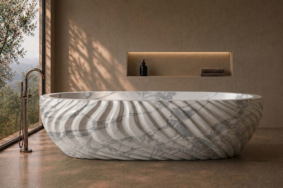 Italian Statuario Marble Obsidian stone bathtub