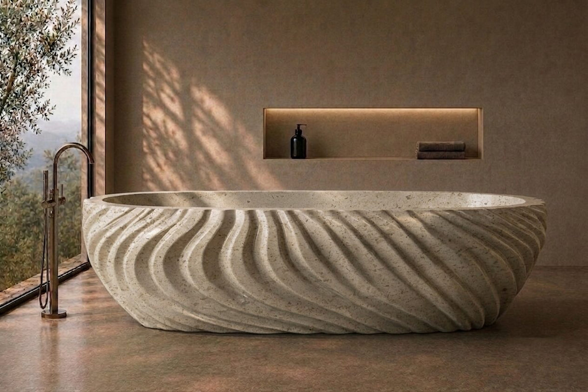 Moca Creme Limestone Obsidian stone bathtub