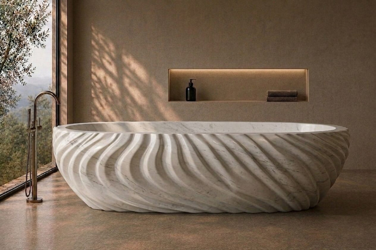 Taj White Marble Obsidian stone bathtub