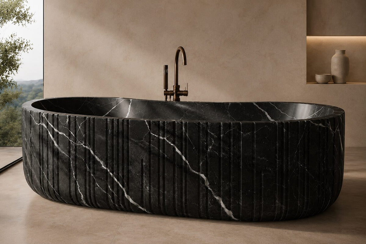 Black Marquina Marble Oval Ribbed stone bathtub